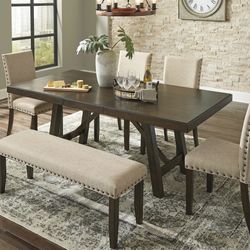 Rokane Brown Rectangular Dining Set / Dining table and Chairs 