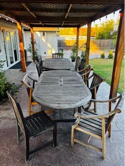 Teak Outdoor Dining Set with 2 Tables and 10 Chairs