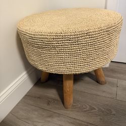 Stool With Woven Natural Cover