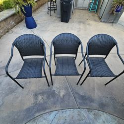 3 black wicker patio chairs