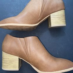 Melrose Ave Vegan Leather Cutout Block Heel Booties Brown Size 9 1/2