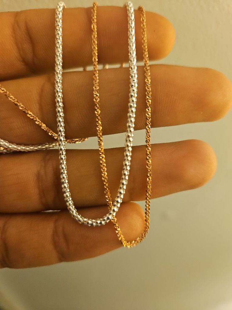 925 Silver Popcorn18"/925 Rose Gold Plated 18"