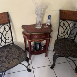 Antique Table With A Drawer And Two Chairs