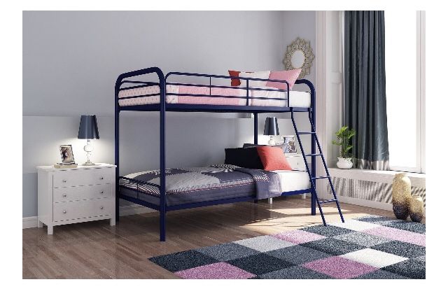 DHP Twin over Twin Metal Bunk Bed Frame, Navy Blue Color j1-1835