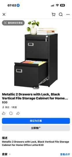 2 Drawer File Cabinet with Lock,