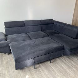 Sectional Pull Out Dark Grey Couch ( Serious Buyers Pls )