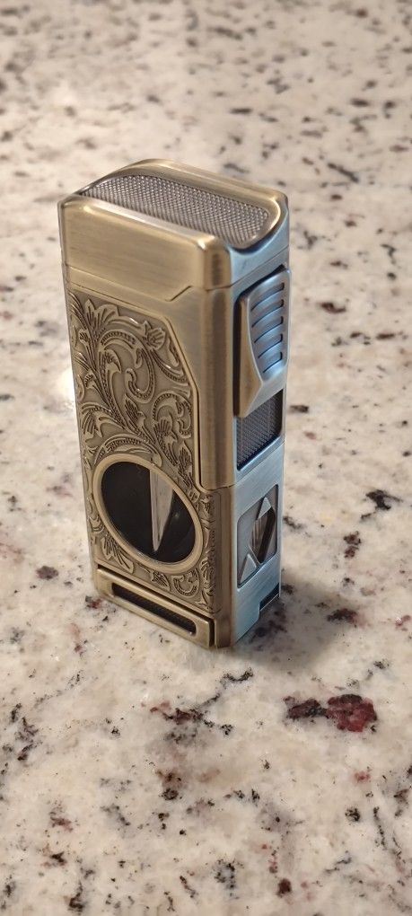 Scotte Cigar Lighter, 4 Jet Butane, Built In Cutter