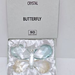 Crystal Butterfly Paperweight or Decor Teal/Peach Color - Mariposa de Cristal 