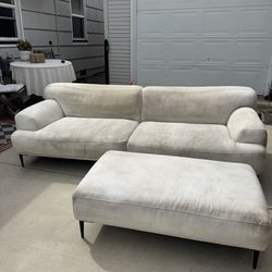 Poly and Bark Linen Sofa 4 seats with ottoman