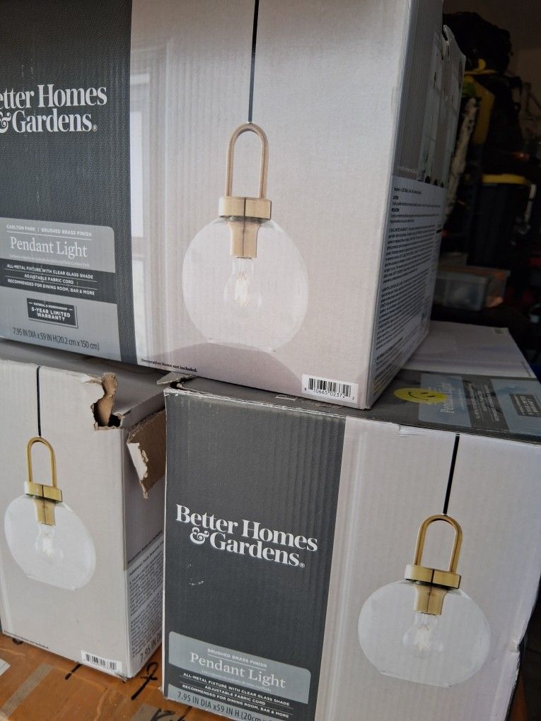 Brushed Brass Pendant Lights X 3 Brand New