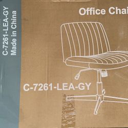 DUMOS Criss Cross Chair Office Desk Vanity Chair PU Leather Swivel Chairs, Slate Gray Wide Cross Legged, Armless, Adjustable, for Home Computer Task