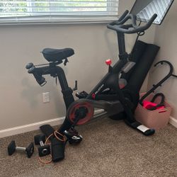 Peloton Bike + Shoes and Free Weights 