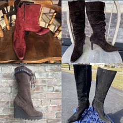 4 PAIRS OF WOMENS SUEDE DESIGNER BOOTS 9 / 9.5