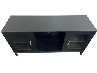 Walker Edison Modern Glass and Wood Universal TV Stand with Open Storage for TV's up to 58" Flat Screen Living Room Storage Entertainment Center, 52 I