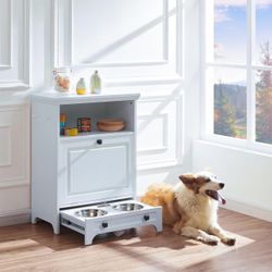 Pet Feeding Station Furniture with 2 Elevated Dog Bowls