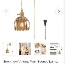 Shenmoyl Vintage Wall Sconce, Amber Tulip Glass Shade