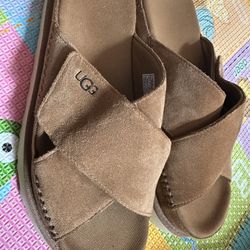 UGG Tan Suede Criss-Cross Slides