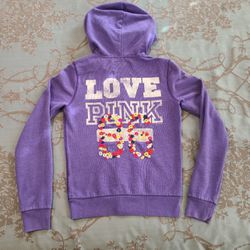 Victoria's Secret PINK Vintage Embroidered Purple Full Zip Hoodie Size XS