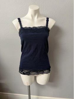 Navy Blue Lace Trim Camisole Tank Top