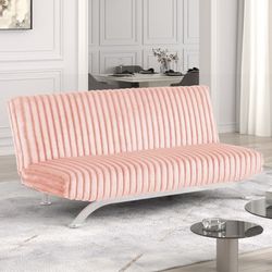 Pink Corduroy Futon Sofá Bed Chrome Legs Brand New In Box Firm Price $299 Futon Sofa Bed71"W X 34"D X 31.5"H 