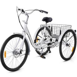 Viribus Adult Tricycle, 7 Speed Tricycle for Adults 24 26 Inch, 3 Wheel Bike for Adults Dual Chain, Adult Tricycles for Women Men Seniors with Large R