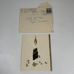 Vintage 1952 Embossed Foil Candle Christmas Card Rhapsody in White Envelope MCM