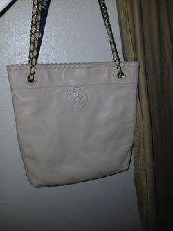 Beige gold handle Tori Burch purse