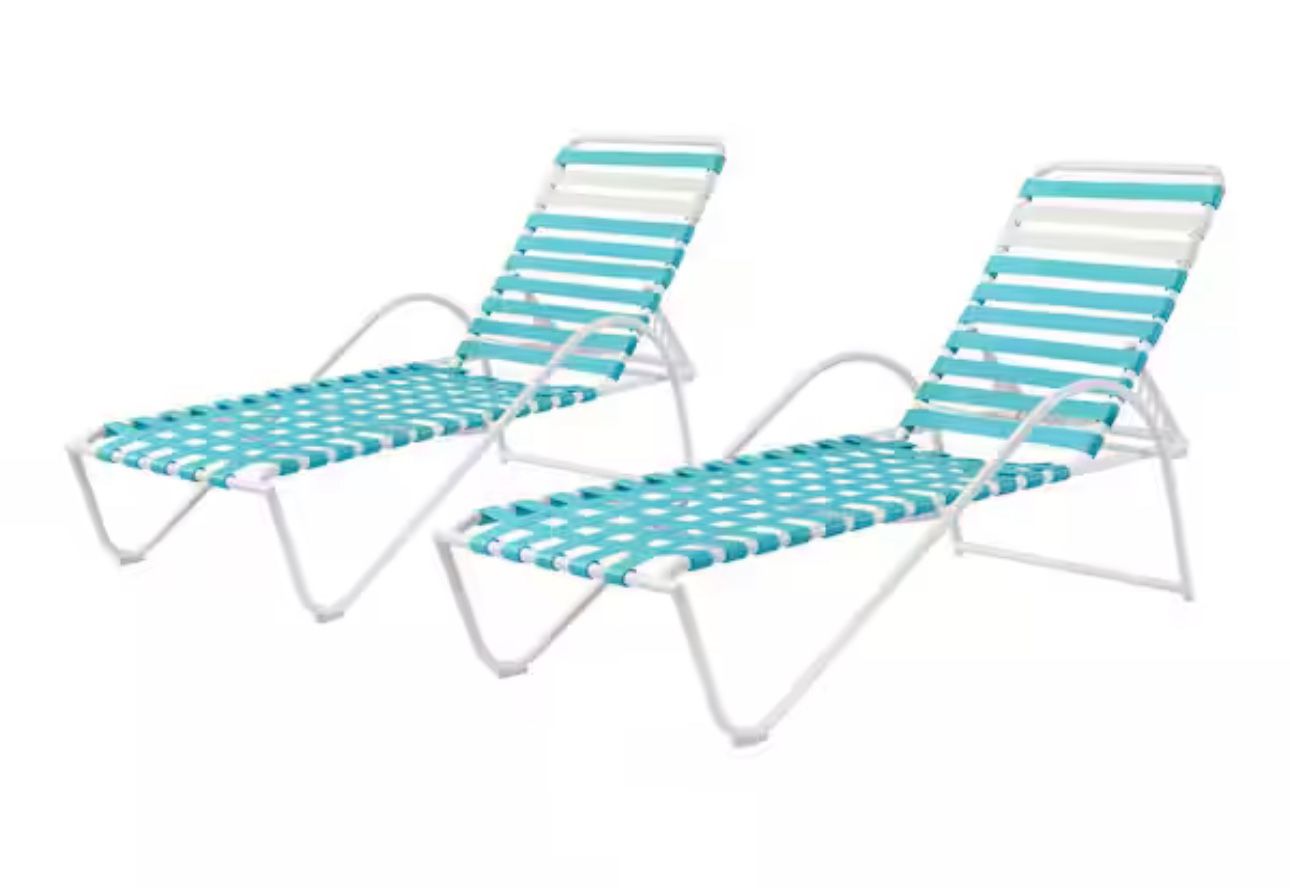Pool chair Adjustable Outdoor Strap Chaise Lounge with Aluminum Frame (2-Pack)