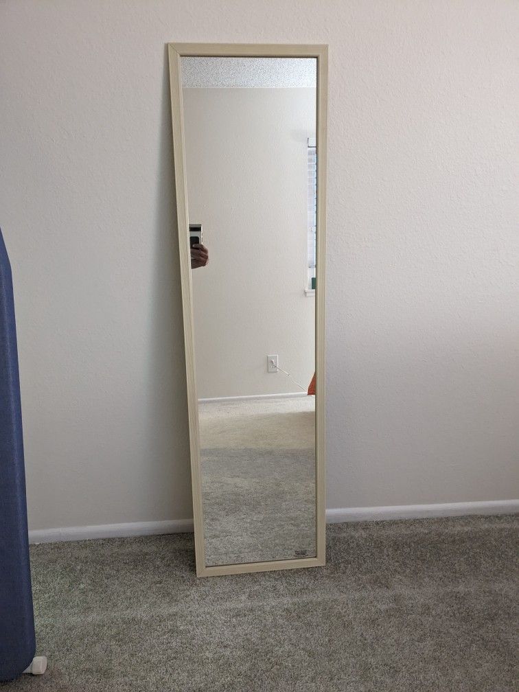 White Over-The-Door Mirror, Full Length Door Mirror. Hanging Over The Door or Leaning or Mounting as a Wall Mirror, Vanity Mirror.  51x14". Never Used