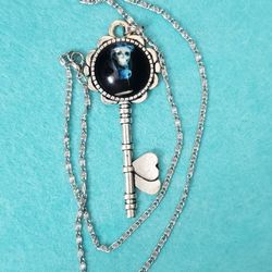 Skull In Cigarette Smoke Glass Cabochon Halloween Goth Skeleton Key Necklace 