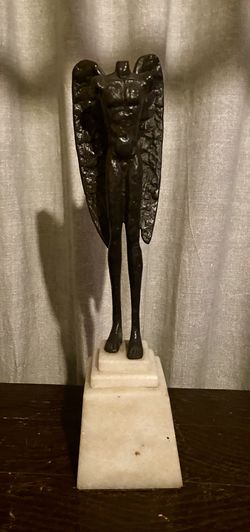 Brutalist Inspired Modern Bronze Winged Bust Sculpture