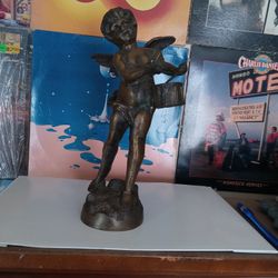 Vintage Bronze Sculpture Drummer Baby Angel Cherub Boy With Wings Figure 11"H Sells for 125.00 t 16 95 Shipping Ebay!