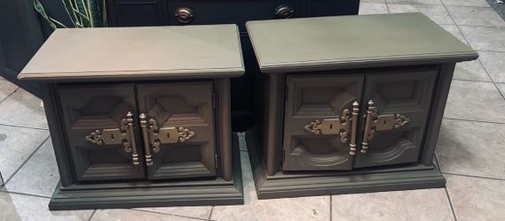 Pair of Painted Wood Nightstands with Cabinet Doors