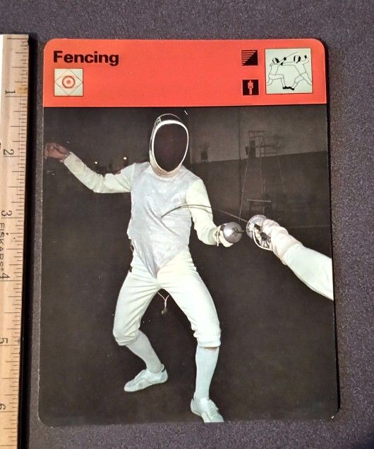1979 Sportscaster Fencing The Target Foil Hit Large Over-Sized Card Vintage Collectible Italy