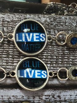 Blue lives matter bracelets made with spent 9mm bullets