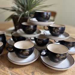 Denby Cups& Saucers With Cream & Sugar