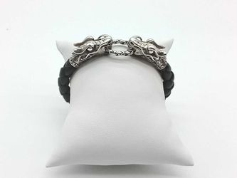 John Hardy Bamboo Black Leather Silver 29.8 Grams 8 Inch