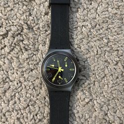 Swatch Chronograph Watch – Black with Neon Yellow Accents