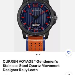 CURREN VOYAGE * Gentlemen's Stainless Steel Quartz Movement Designer Rally Leather Watch