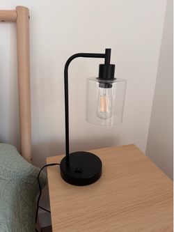 2 black industrial table lamps