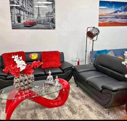 Black Faux Leather Sofa and Loveseat Set