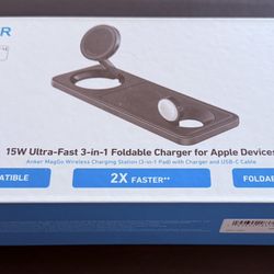 Anker iPhone 16 Foldable 3-in-1 Wireless Charging Station, Qi2 Certified 15W Ultra-Fast MagSafe-Compatible Wireless Charger, for iPhone 15/14 Series, 