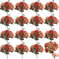 Yunlly 16 Packs Artificial Peony Flowers Faux Peonies Bouquet Silk Vintage Wedding Home Table Door Decor Reusable Bouquet Rose Flowers For Bridal Wedd