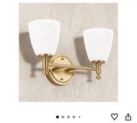 Bathroom Light Fixtures, 2-Light Brass Vanity Light with Milk Glass Shade Vintage Above Mirror Lamp Wall-Mounted Wall Sconce for Bedroom, Living Room,