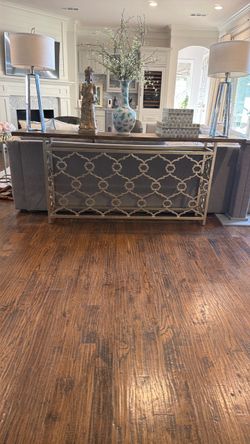 Silver Metal Console Table with Wood Top