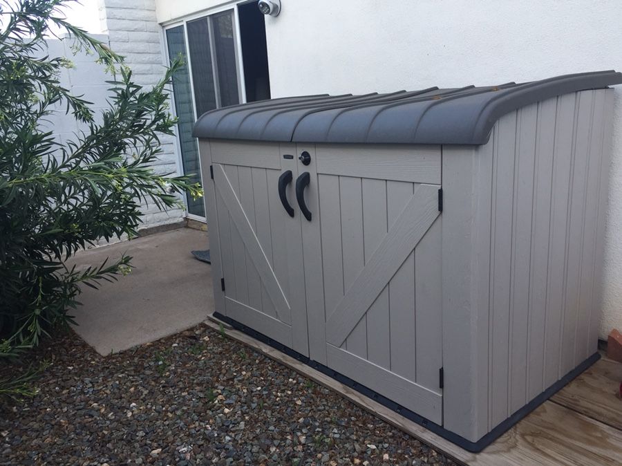 Lifetime 6.25'W x 3.5'D x 4.3'H Horizontal Storage Box / Shed Kit with Floor, Spring-Hinge Lid & Pad Lockable.