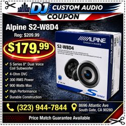 Alpine S Series Bass Speaker 8" Dual Voice Coil Subwoofer 900 Watts S2-W8D4 🚨 Payment Options Available 🚨 No Credit Needed 🚨