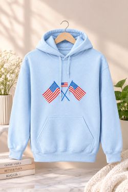 RizQ Life American Flag Light Blue Hoodie - Size Medium (USA Patriotic Sweatshirt)