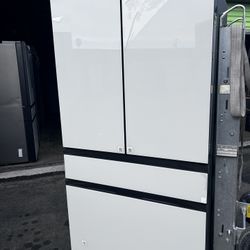 Samsung Bespoke 23 cu. ft. Counter Depth 4-Door French Door Smart Refrigerator in White Glass with Beverage Center