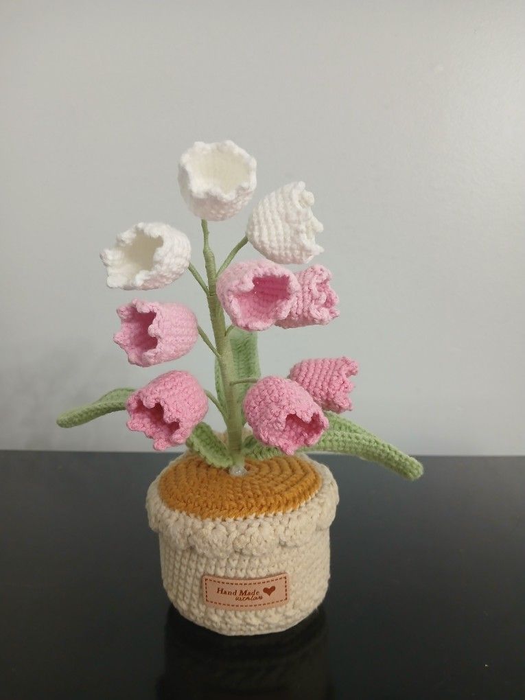 Handmade Crochet Lily Of The Valley In Pot
